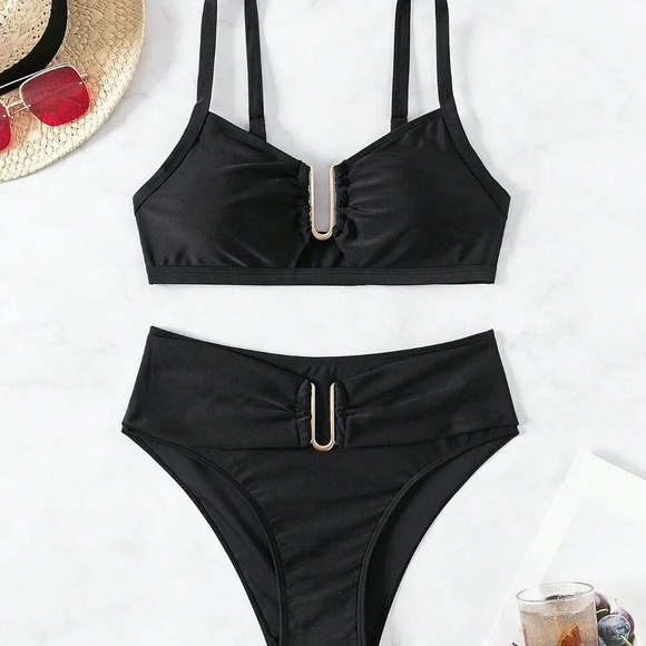 Black Women's Beach Two-Piece Bikini Set - Picture 3 of 8